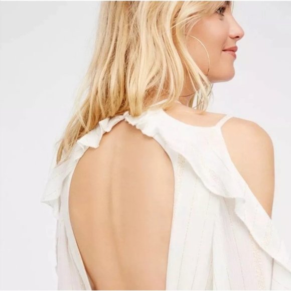 Free People Huxley Maxi Dress Ruffles Open Back Metallic Stripe NWT Size Small - Picture 9 of 16